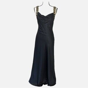 Black Formal Dress Evening Gown Calvin Klein Size 2 Gold Straps Satin